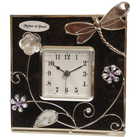 Glass Black Dragonfly Clock